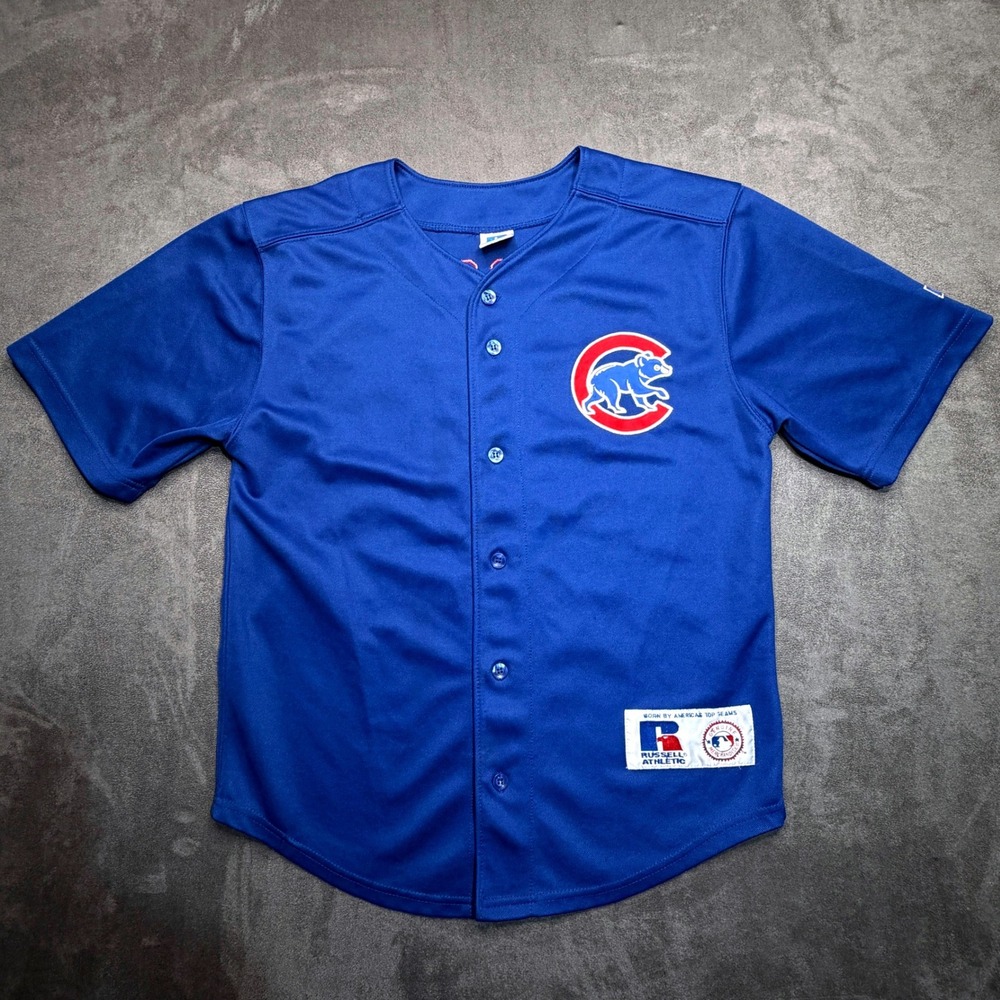 Vtg Russell Athletic Baseball Jersey Kid 10/12 Blue Sosa 21 Chicago Cubs MLB 90s